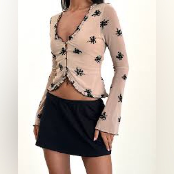 Motel Rocks Ganin Top Cluster Ditsy Flock nude - Picture 3 of 3